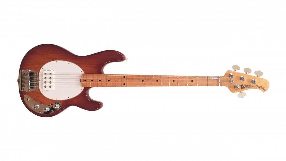Music Man StingRay Classic 4 MP Honeyburst Birdseye com escudo branco