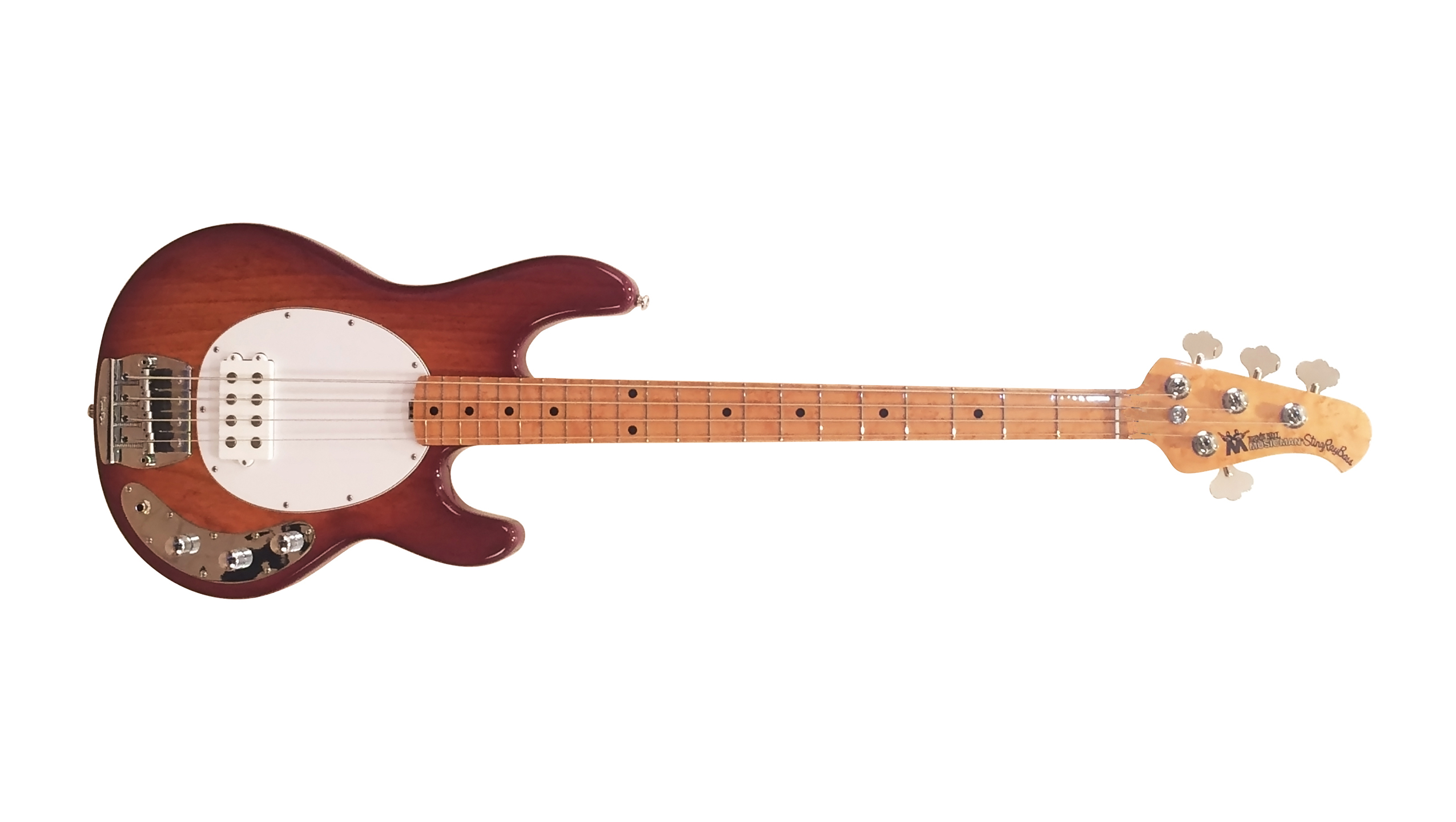 Music Man StingRay Classic 4 MP Honeyburst Birdseye com escudo branco